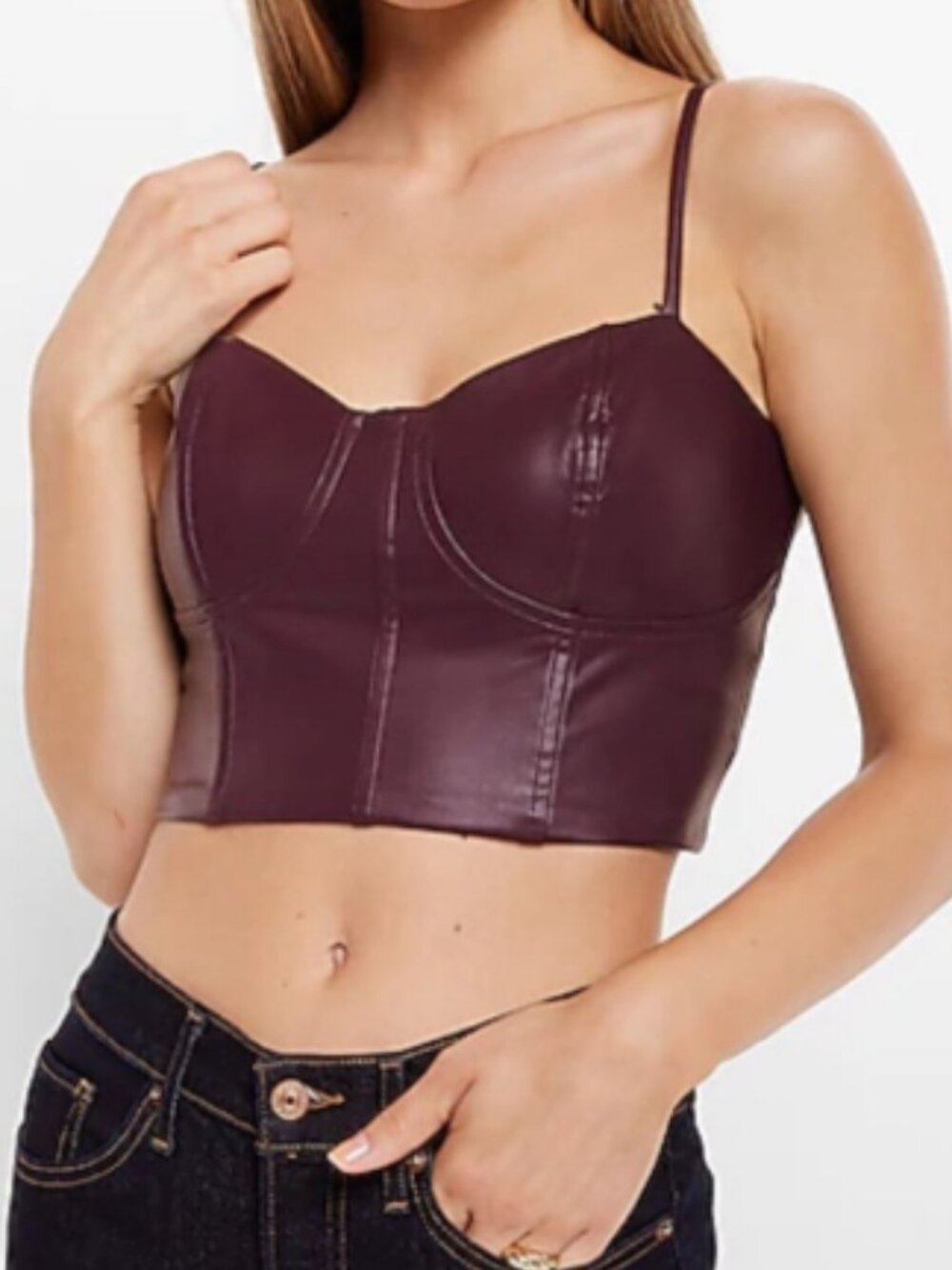 Body Contour Faux Leather Cropped Top (L)